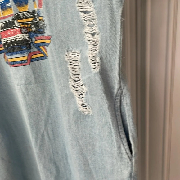 Zen Blue Light Wash denim mini dress tunic oversized shirt Chevy sz One Size - Picture 8 of 16